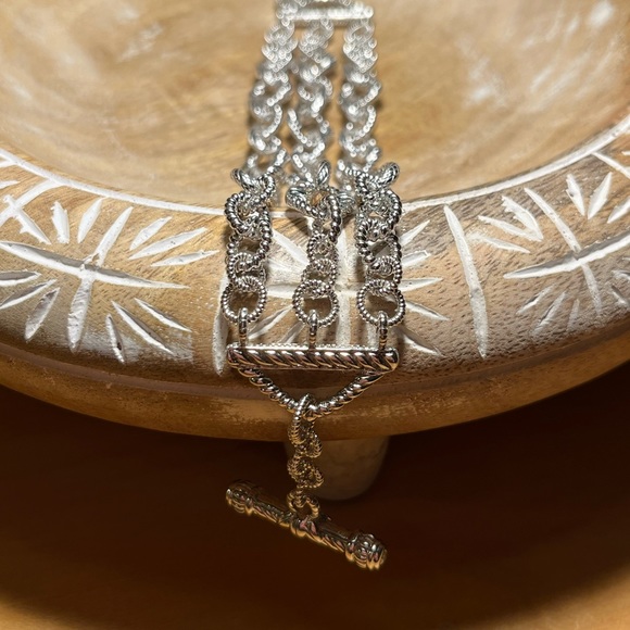 Judith Ripka Three Strand Chain Link 925 Sterling Silver Toggle Clasp Bracelet - Picture 8 of 16